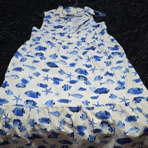 Rachel Zoe White Maxi Dress with Blue Fish Print